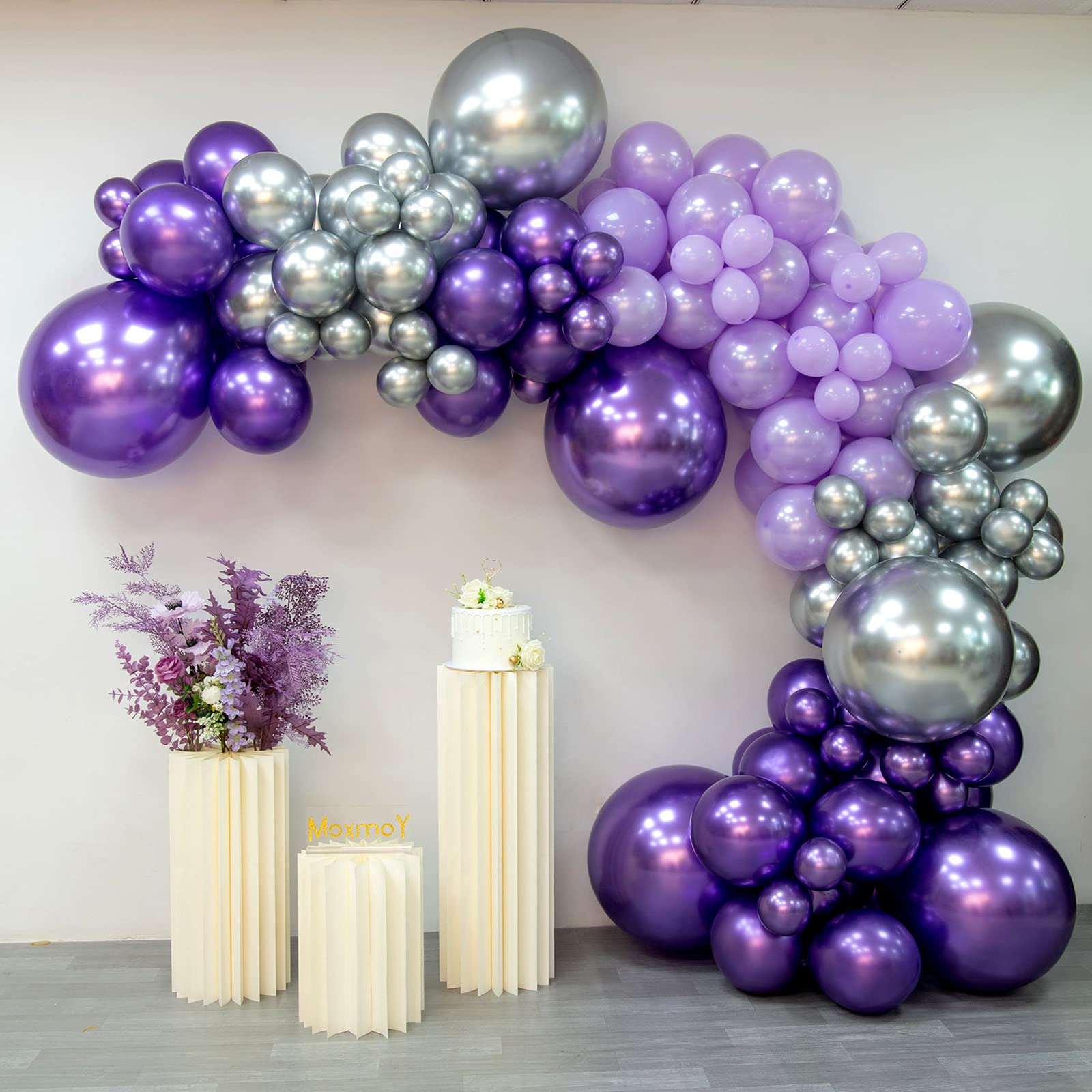 MOXMAY Purple Silver Balloon Garland 127 Pcs 18In 12In 10In 5In Latex Balloons Arch Kit for Halloween Retirement New Year Graduation Birthday Party Decors (Purple Silver)