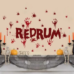 Halloween Redrum Murder Wall Decal Horror Ghost Hand Wall Decals Halloween Blood Splatter Decals Removable Peel and Stick Wall Stickers for Wall Halloween Party Window Decor