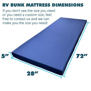 Foamma 5” x 28” x 72” Water Resistant Memory Foam RV Bunk Mattress, Firm High Density Foam Base, Comfortable and Durable Polyester Cover, Truck, Camper, Travel Trailer, Made in USA!