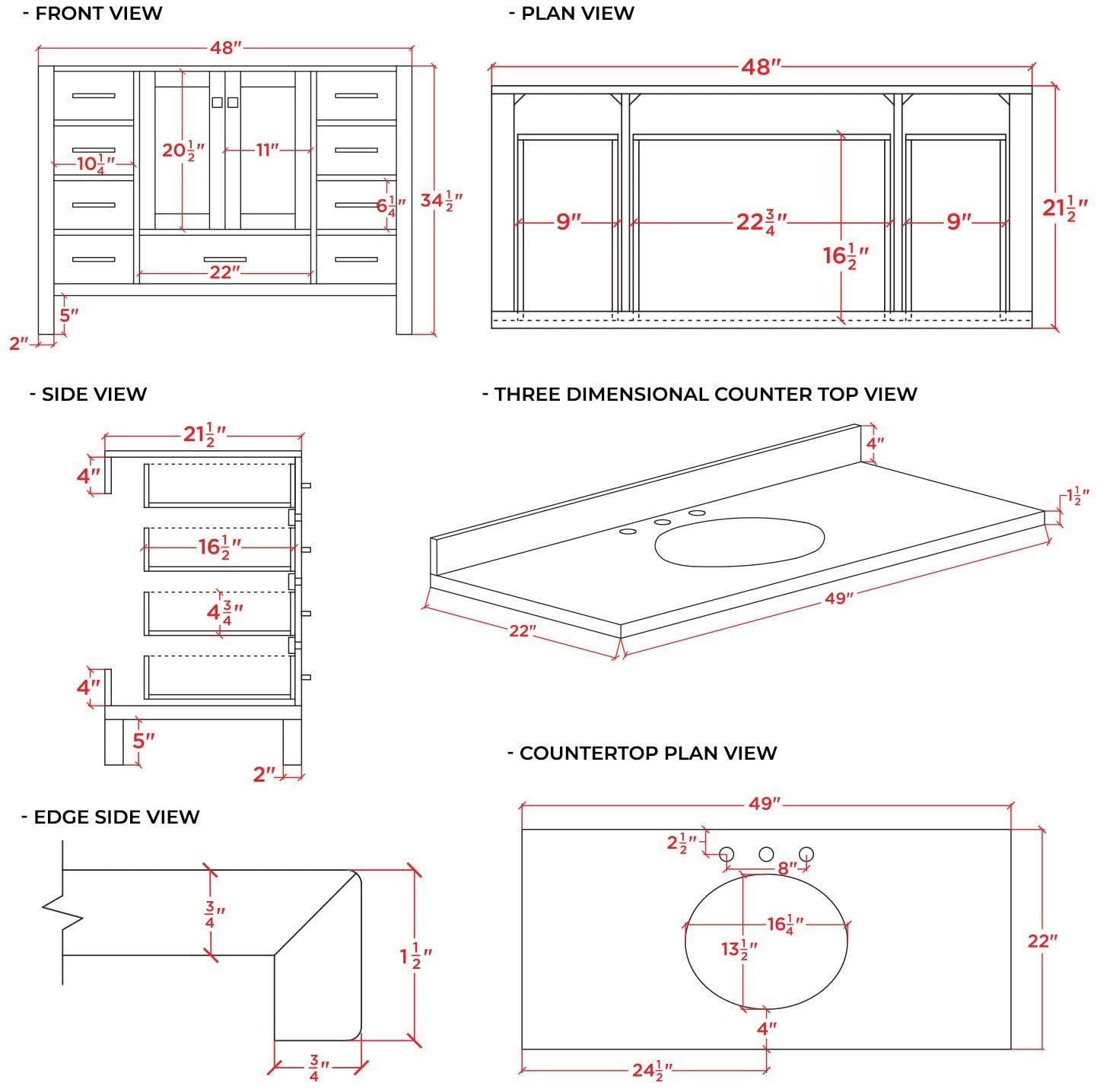 ARIEL 49" Grey Bathroom Vanity with Italian Carrara Marble Countertop & Backsplash, Center Oval Sink, 2 Soft Closing Doors, 9 Full Extension Dovetail Drawers, Brushed Nickel