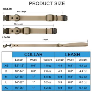 Wisedog Dog Collar and Leash Set Combo: Adjustable Durable Pet Collars with Dog Leashes for Small Medium Large Dogs,includes One Bonus of Poop Bag Holder (L, Sand Color)