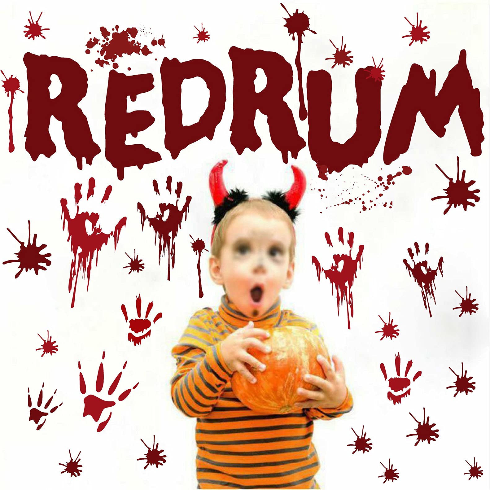 Halloween Redrum Murder Wall Decal Horror Ghost Hand Wall Decals Halloween Blood Splatter Decals Removable Peel and Stick Wall Stickers for Wall Halloween Party Window Decor