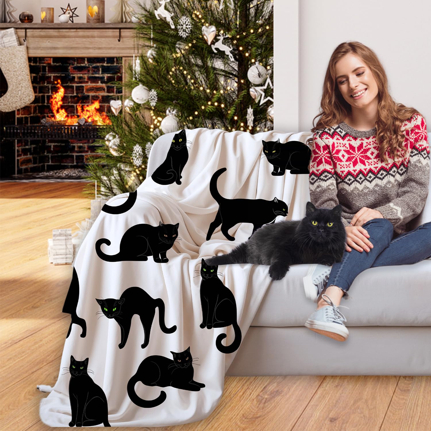 Black Cats Blanket Throw Super Soft and Cozy Blankets for Home Decoration, Couch, Bed, Sofa 60"x50" Medium for Teen for All Seasons