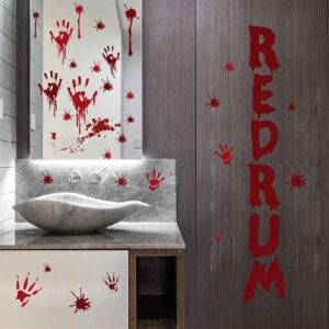 Halloween Redrum Murder Wall Decal Horror Ghost Hand Wall Decals Halloween Blood Splatter Decals Removable Peel and Stick Wall Stickers for Wall Halloween Party Window Decor