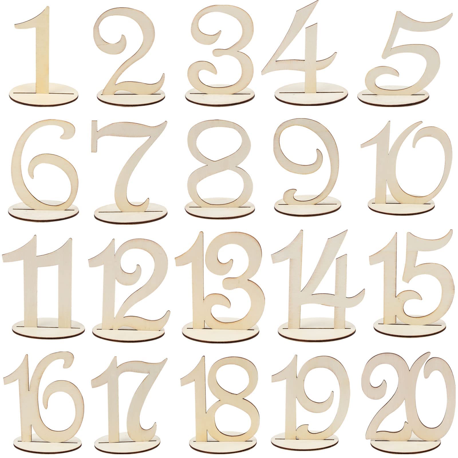 Decsun 20 PCS Wooden Table Numbers 1-20 Wedding Table Numbers with Base Wooden Table Number for Wedding Reception and Wedding Table Decorations