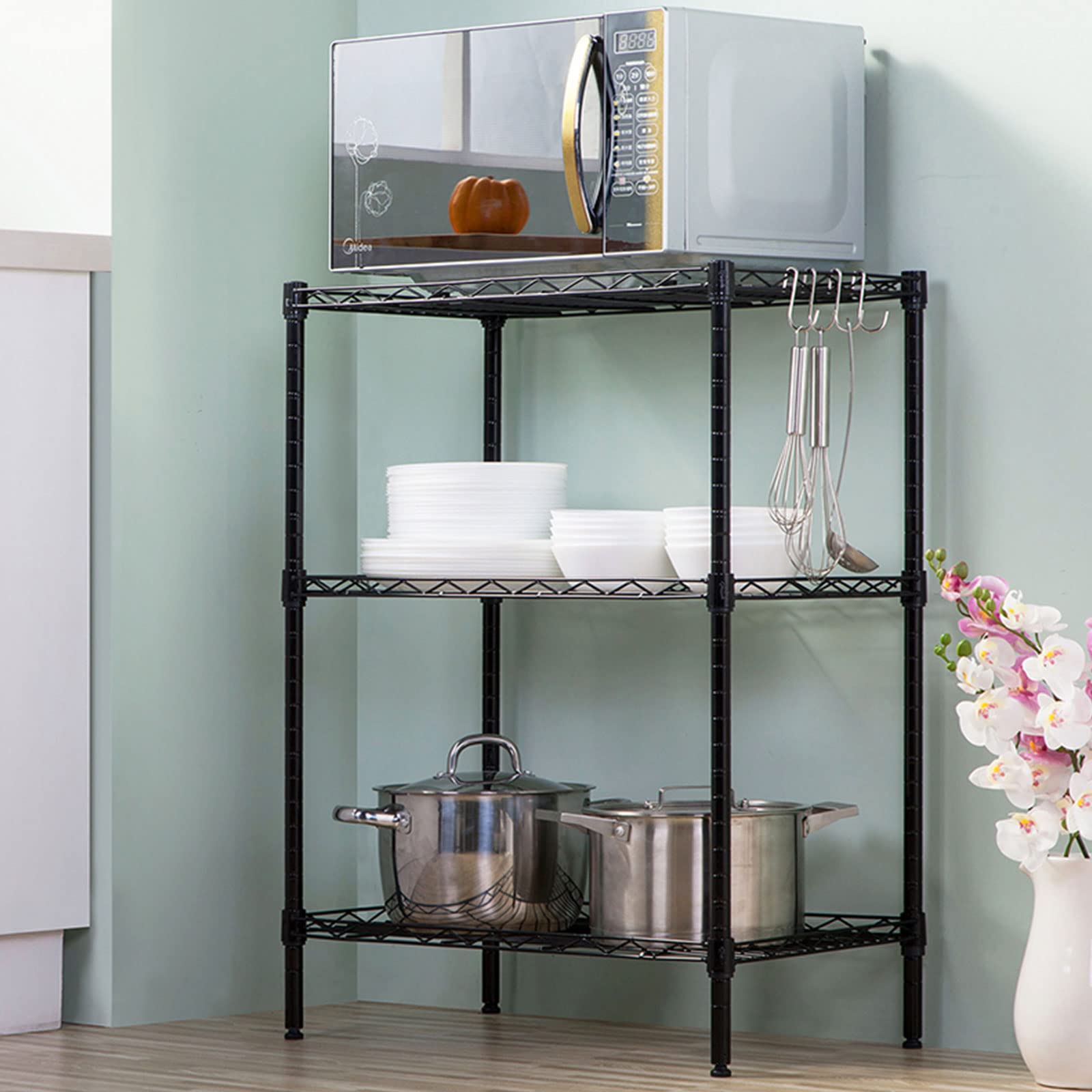 3 Tier Wire Shelving Unit, Adjustable Wire Rack, Metal Storage Shelves for Kitchen, Pantry, Laundry, Bathroom, Closet (13.5" D x 23" W x 31.5" H, Black)