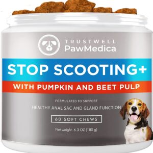 PawMedica Dog Anal Gland Chews to Stop Scoot for Dogs - Anal Gland Dog Constipation Relief - Recommended Dog AnalGland Support Chews Fiber - Fiber Supplement for Dogs (60 Dog Pumpkin Chews)