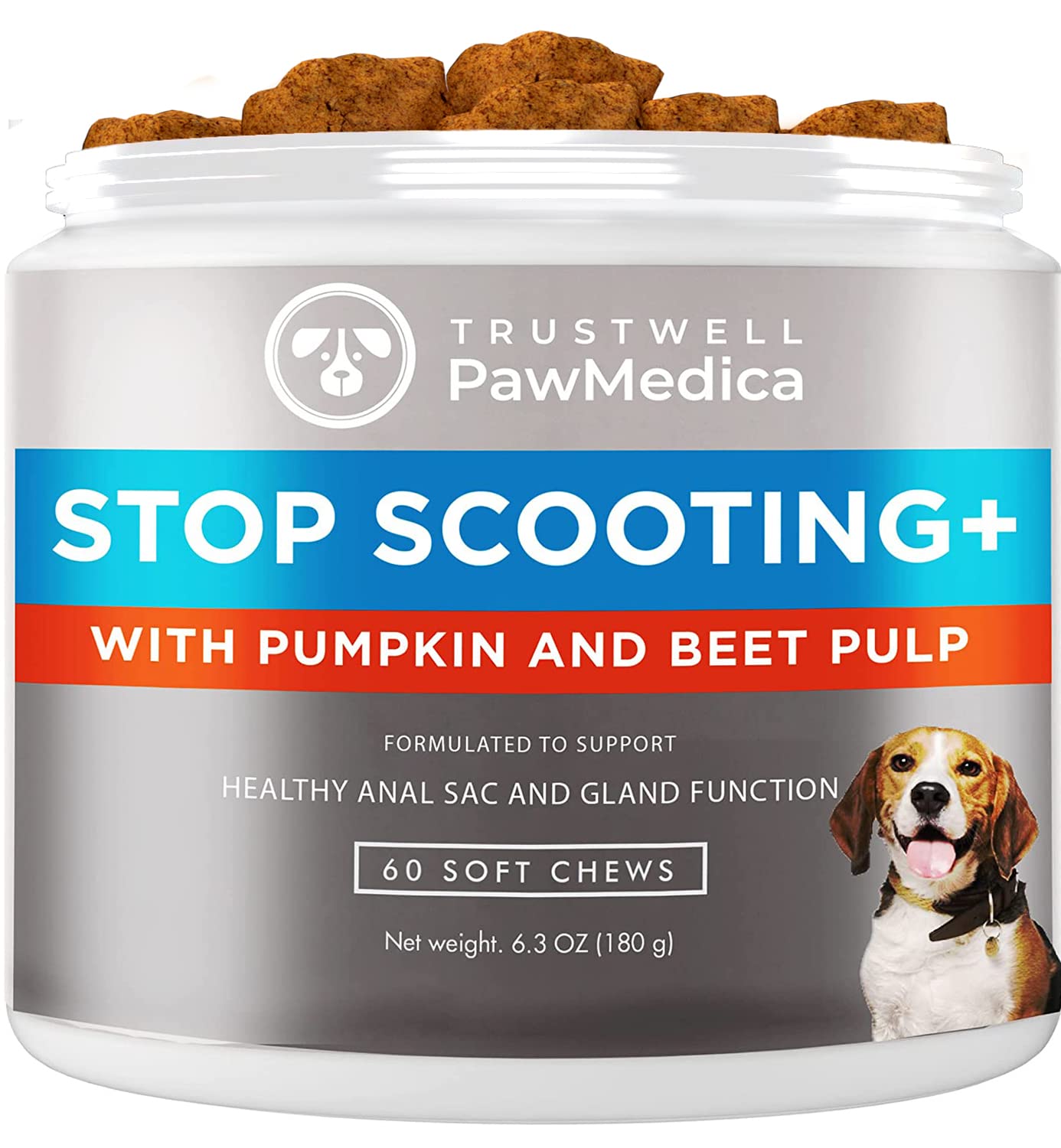 PawMedica Dog Anal Gland Chews to Stop Scoot for Dogs - Anal Gland Dog Constipation Relief - Recommended Dog AnalGland Support Chews Fiber - Fiber Supplement for Dogs (60 Dog Pumpkin Chews)