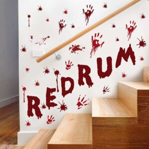 Halloween Redrum Murder Wall Decal Horror Ghost Hand Wall Decals Halloween Blood Splatter Decals Removable Peel and Stick Wall Stickers for Wall Halloween Party Window Decor