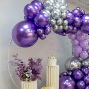 MOXMAY Purple Silver Balloon Garland 127 Pcs 18In 12In 10In 5In Latex Balloons Arch Kit for Halloween Retirement New Year Graduation Birthday Party Decors (Purple Silver)