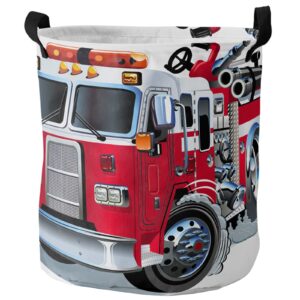 lidu 17-inch laundry hamper foldable laundry basket, red fire truck waterproof clothes hamper for bathroom bedroom living room, engine car toy baskets for dollhouse, red carldu8357, 16.5indx17inh