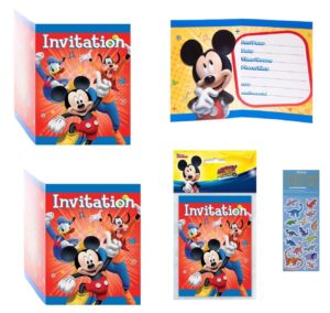 unique mickey roaster birthday party supplies invitation bundle pack includes 24 invitations and 1 dinosaur sticker sheet