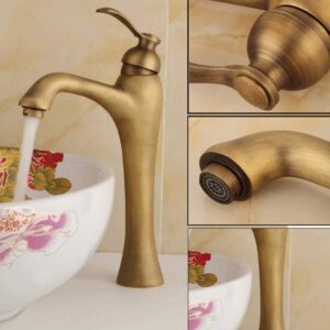 Mixer Tap Single Hole Vintage Bathroom Sink Taps Lever Basin Taps Solid Brass Bath Kitchen Tap Deck Mount Antique Sink Mixer Tap Rustproof All Copper Metal Hot And Cold Water Kitchen Tap