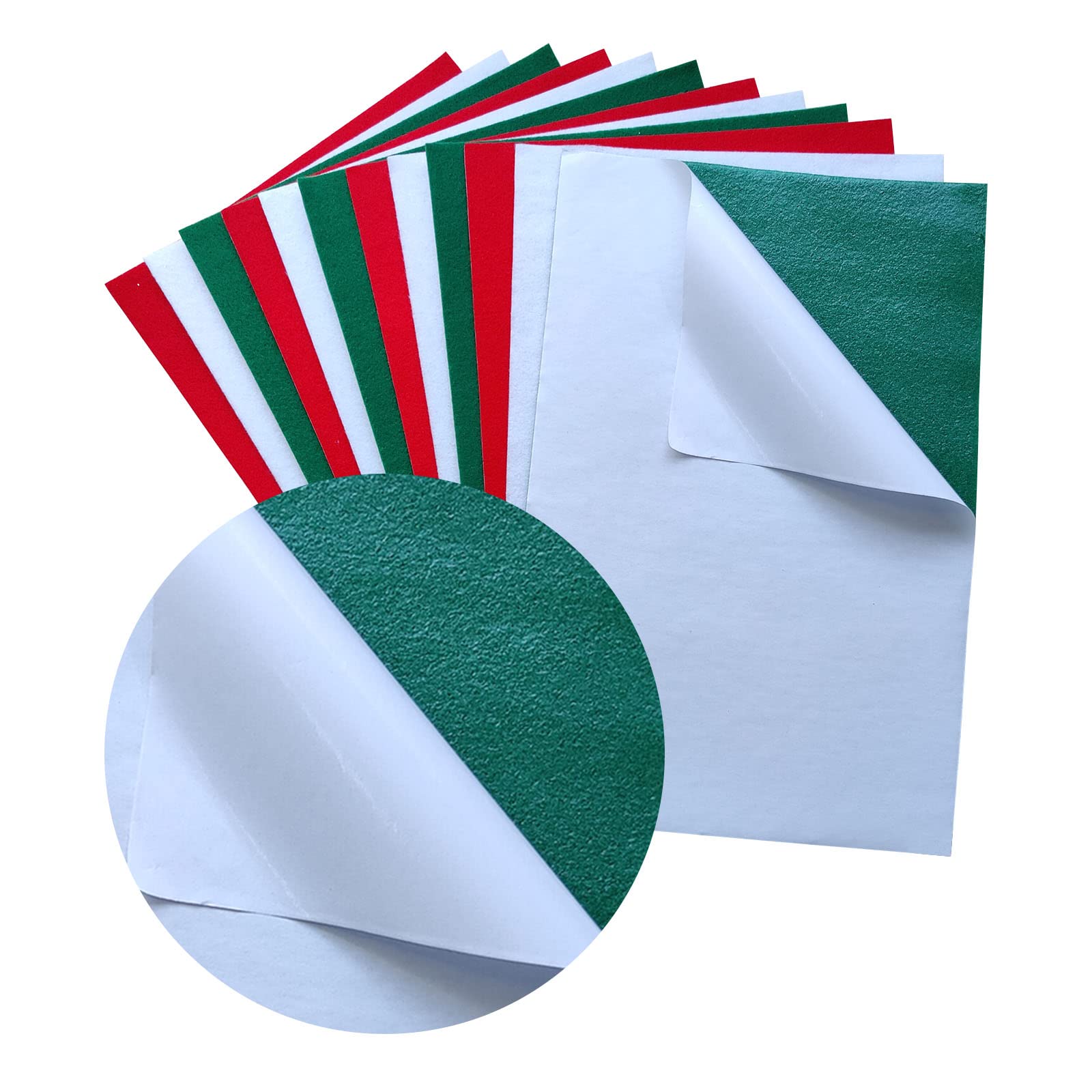 Jtnohx Self Adhesive Felt Sheets, 12 Pieces Soft Felt Sheets with Adhesive Backing, 8x12 Inches Sticky Back Felt Fabric for Craft DIY Supplies Projects (Green/White/red)