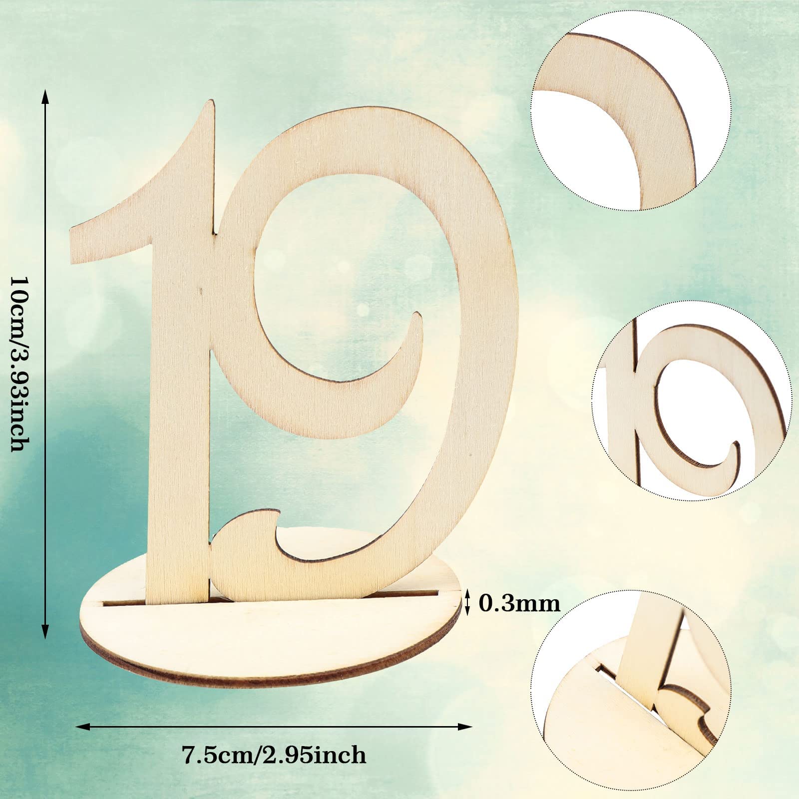 Decsun 20 PCS Wooden Table Numbers 1-20 Wedding Table Numbers with Base Wooden Table Number for Wedding Reception and Wedding Table Decorations