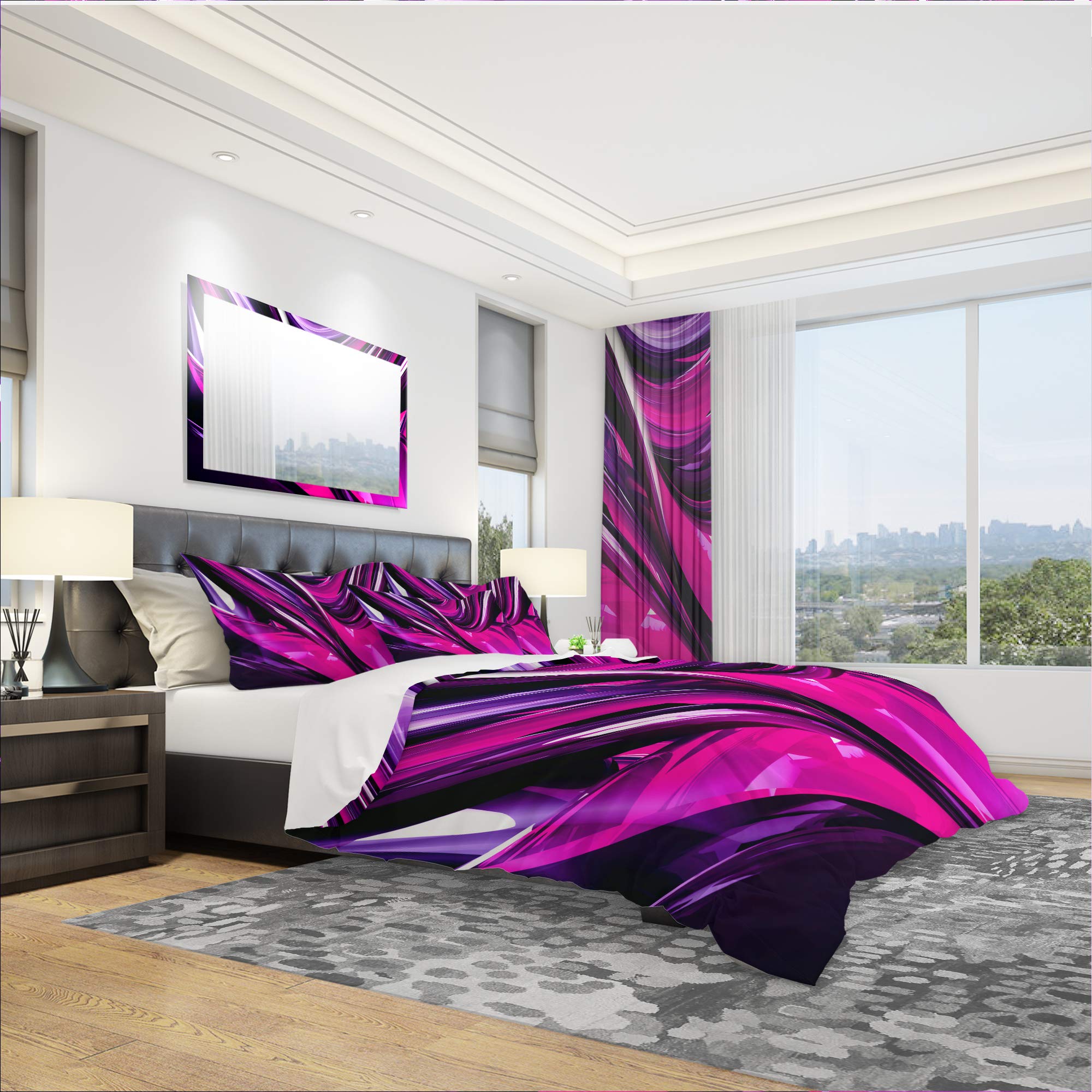 DesignQ 'Pink & Purple Ribbons' Modern & Contemporary Duvet Cover Set