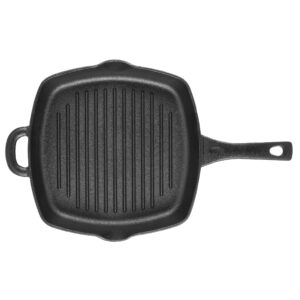 Ayesha Curry Kitchenware Preseasoned Cast Iron Square Grill/Griddle Pan with Helper Handle and Pour Spouts, 10 Inch, Black