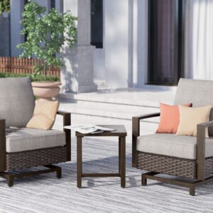 Grand patio Outdoor 3-Piece Aluminum Conversation Furniture Sofa Set Wicker Stationary Rockers with Wood Grain Finish and Coffee Table, Removable Olefin Cushion Dark Brown