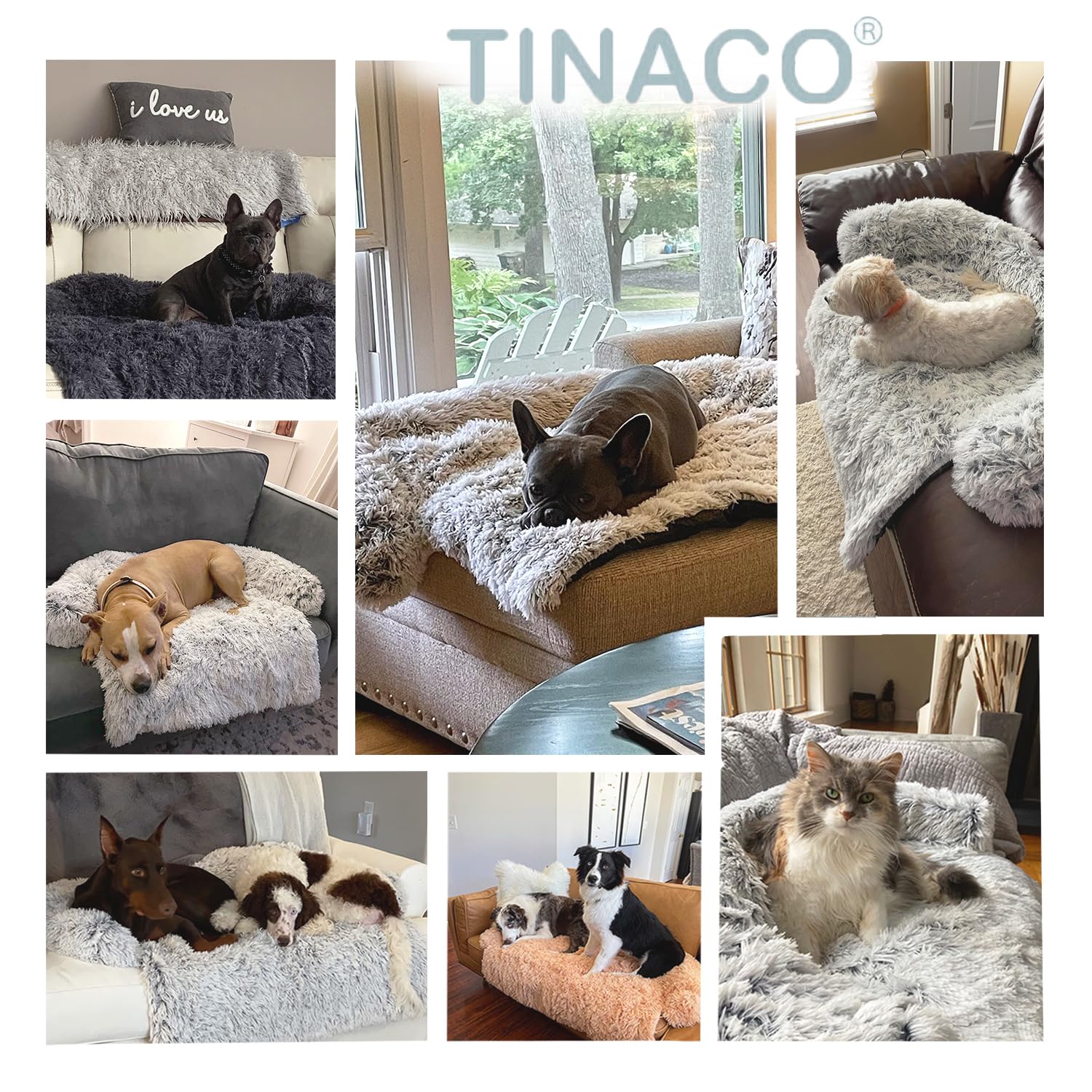 Tinaco Luxurious Calming Bed Mats, Washable Removable Couch Cover, Plush Long Fur Mat for Pets, Waterproof Lining, Perfect for Small, Medium and Large Dogs and Cats (Gradient Gray, L)