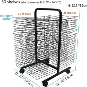 Drying Rack, Back-to-Back Double-Sided Mobile Art Drying Rack with Wire Shelves for Works of Art, Black Powder Coated Finish，Ideal for Schools and Art Clubs (Size : 50-Layer)