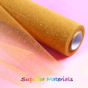 ICOSHOW Sparkling Tulle Rolls, 15” by 30 Yards (90FT) Glitter Tulle Spool Ribbon Fabric for Wedding Birthday Bridal Shower Tutu Skirt Party Gift Wrapping (Gold)