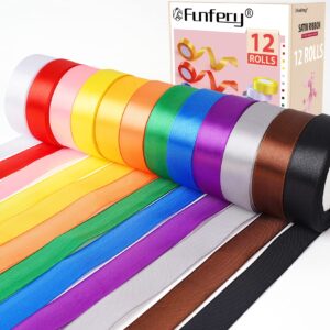 12 rolls 300 yards 1 inch satin ribbon assorted colors - 25 yards/roll, ribbon for gift wrapping girl hair bow, ribbons for crafts party wedding decor