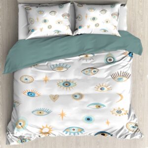 todeyya nazar evil eye pattern duvet cover (queen size 90"x90") with 2 pillow shams, microfiber lightweight 3pcs comforter cover set coverlet, with zipper closure bedding all-season