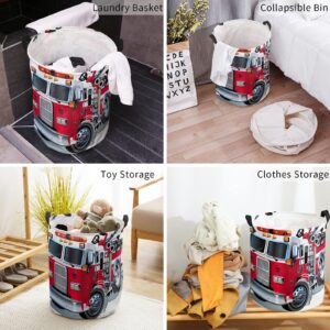 LiDU 17-inch Laundry Hamper Foldable Laundry Basket, Red Fire Truck Waterproof Clothes Hamper for Bathroom Bedroom Living Room, Engine Car Toy Baskets for Dollhouse, Red carLDU8357, 16.5InDx17InH