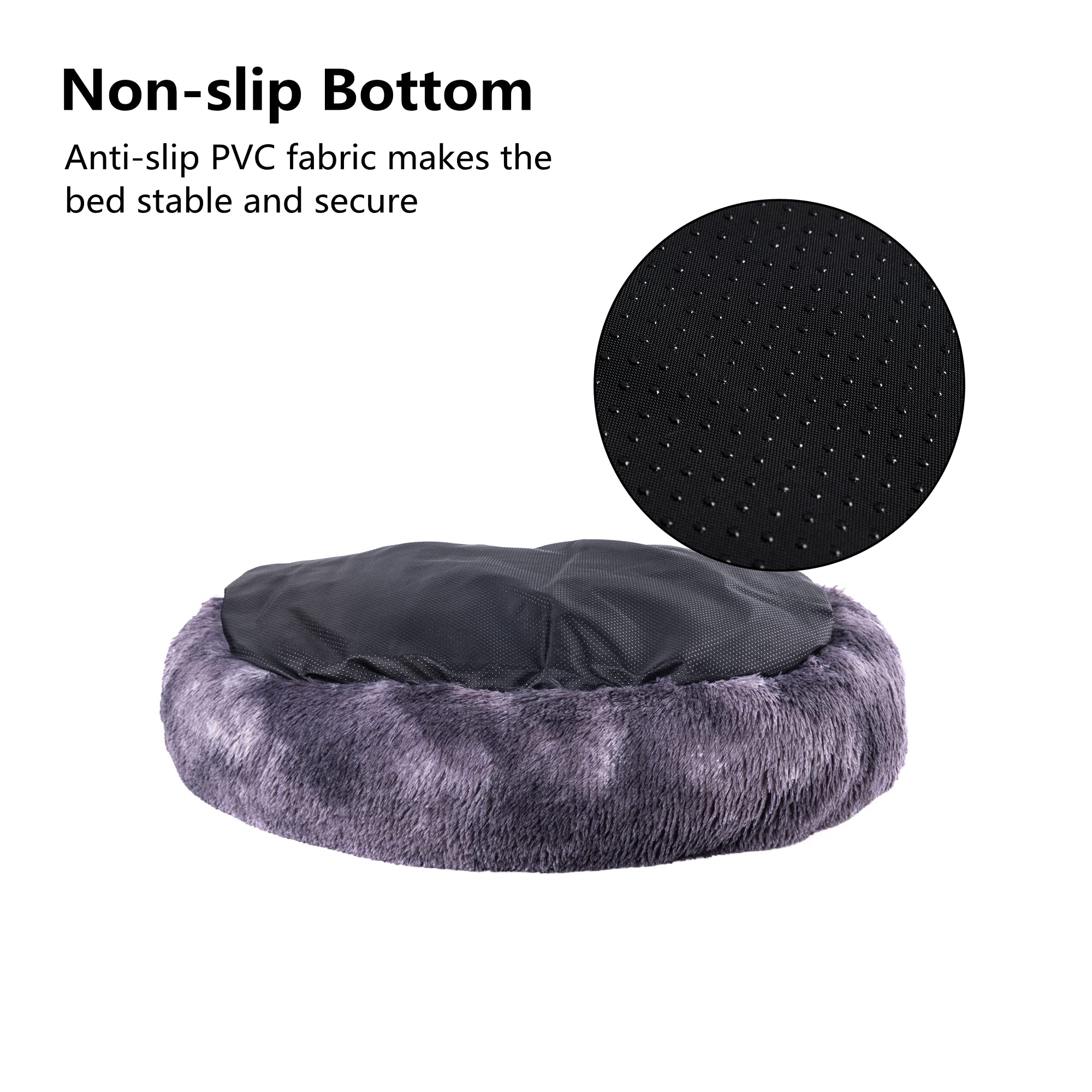 Oval Calming Donut Cuddler Dog Bed,Shag Faux Fur Cat Bed Washable Round Pillow Pet Bed(30"/36"/43") for Small Medium Dogs (L(30"x24"x7"), Grey2021)