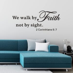 vodoe wall decals for living room, bible verse wall decals, quotes faith scripture biblical christian religious church phrase family home art decor vinyl stickers we walk by faith not by sight 23"x9"