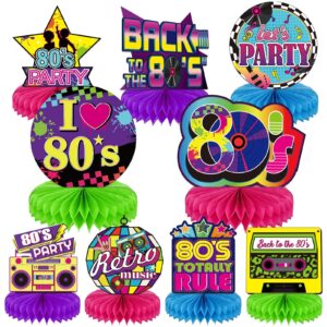 9 pieces 80's retro party supplies 1980 party honeycomb centerpieces for tables decorations 80s hippie theme party table topper decorations for 1980s birthday baby shower party suplies