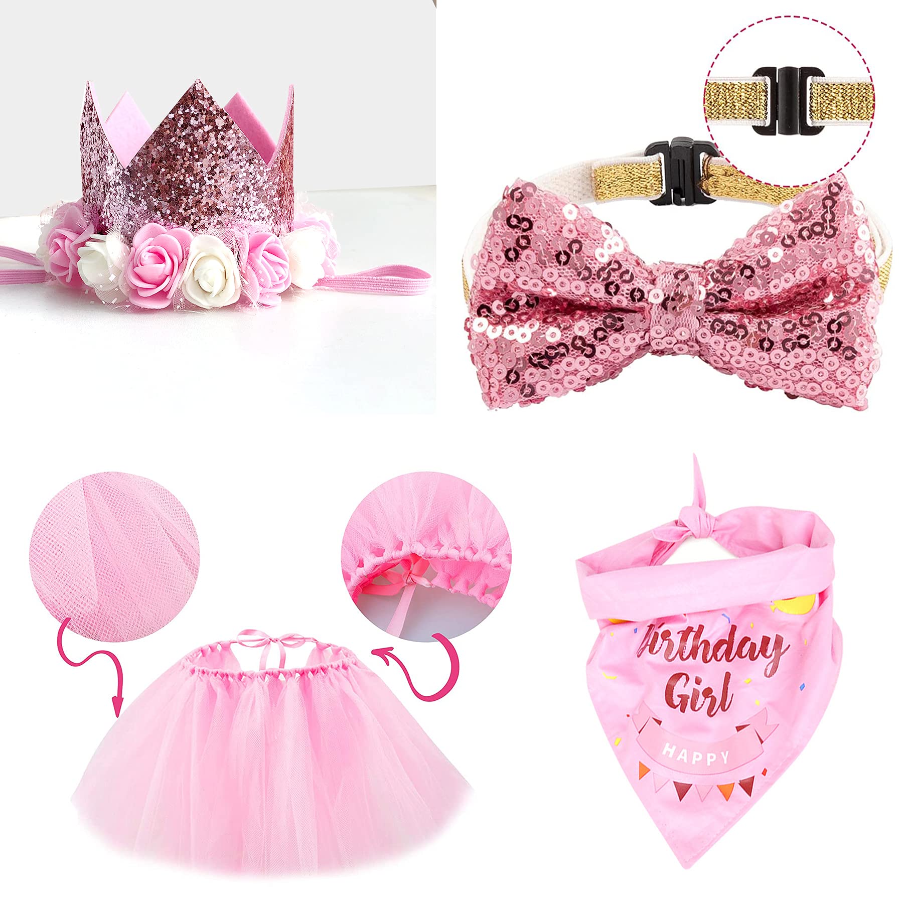 Dog Birthday Party Supplies, Dog Birthday Decorations Girl, Lets Pawty Balloons Banner, Hat Bandana Tutu Skirt for Small Medium Girl Dogs