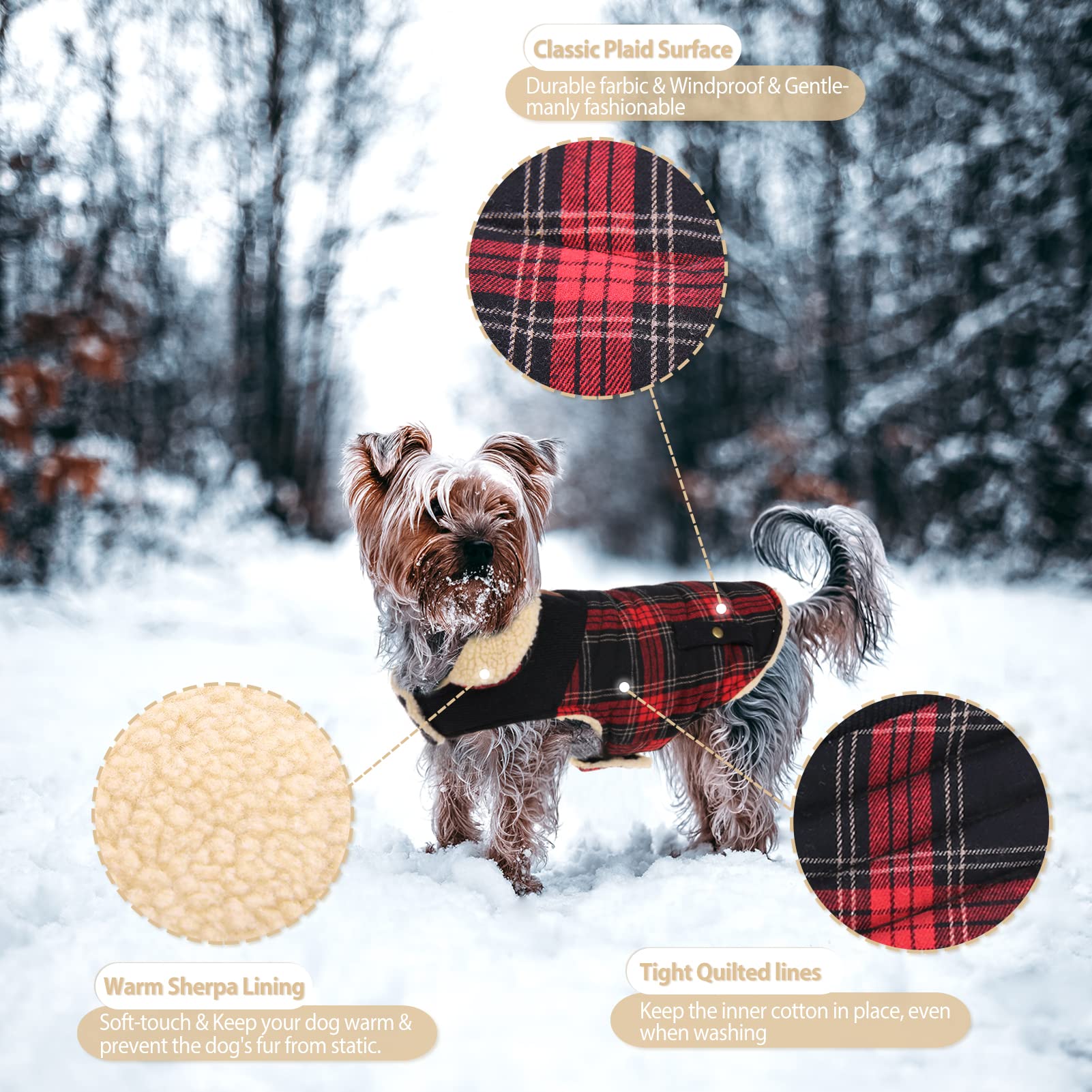 Preferhouse Winter Coat for Small and Medium Dogs, Puppy Plaid Jacket, Cotton Coat for Cold Weather, Windproof Warm Dog Garments, Pet Thickened Outfits Indoor Outdoor, Red XS