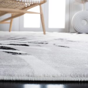 SAFAVIEH Skyler Collection 6'7" Square Ivory/Black SKY189A Botanical Distressed Non-Shedding Living Room Dining Bedroom Area Rug