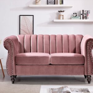 US Pride Furniture Chesterfield Rolled Arm Modern Style Fabric Rose Velvet Soft Living Room Loveseat with Removable Back Cushions & Solid Wood Support (S5644-5649) Sofas