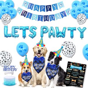 Dog Birthday Party Supplies, Dog Birthday Decorations Boy, Lets Pawty Balloons Banner, Dog Birthday Bandana, Dog Birthday Boy Hat Scarfs