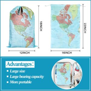 2 Pcs World Map Laundry Bag Travel Laundry Bag Polyester Heavy Duty Laundry with Drawstring Machine Washable Large Dirty Clothes Organizer Travel-size Laundry Bags for Camp Draw String Laundry Bags