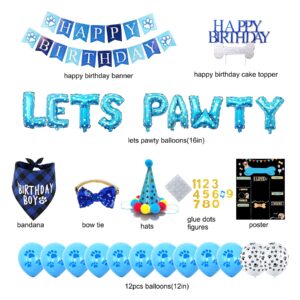 Dog Birthday Party Supplies, Dog Birthday Decorations Boy, Lets Pawty Balloons Banner, Dog Birthday Bandana, Dog Birthday Boy Hat Scarfs