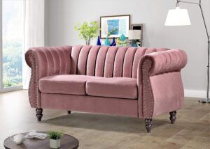 us pride furniture chesterfield rolled arm modern style fabric rose velvet soft living room loveseat with removable back cushions & solid wood support (s5644-5649) sofas