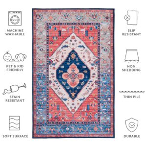 SAFAVIEH Tucson Collection Area Rug - 6' x 9', Rust & Blue, Persian Medallion Design, Non-Shedding Machine Washable & Slip Resistant Ideal for High Traffic Areas in Living Room, Bedroom (TSN133P)