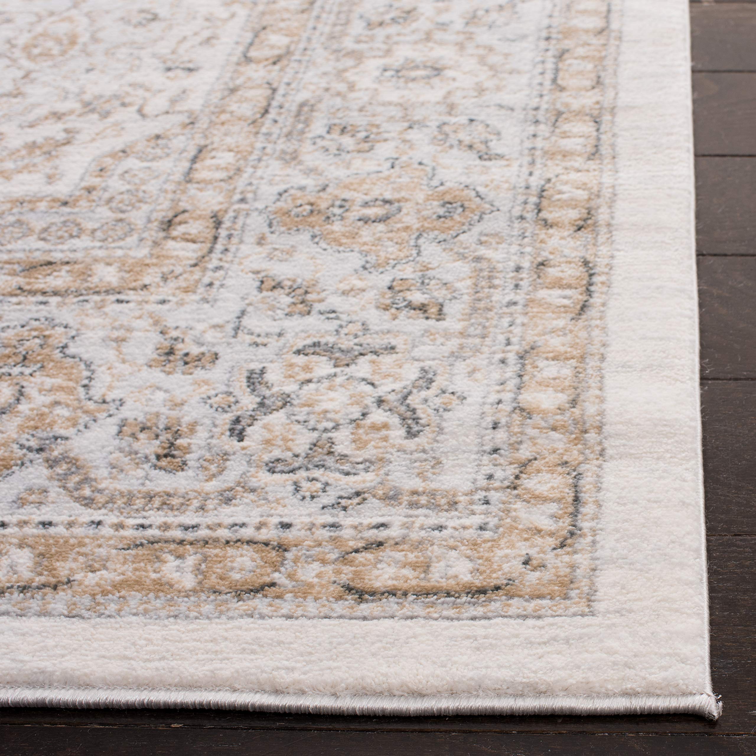 SAFAVIEH Isabella Collection Area Rug - 8' Square, Cream & Beige, Oriental Design, Non-Shedding & Easy Care, Ideal for High Traffic Areas in Living Room, Bedroom (ISA916B)