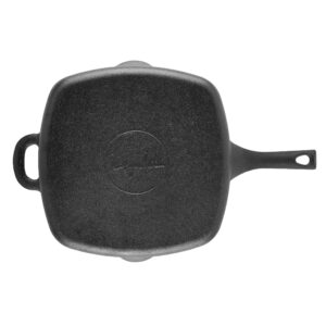 Ayesha Curry Kitchenware Preseasoned Cast Iron Square Grill/Griddle Pan with Helper Handle and Pour Spouts, 10 Inch, Black