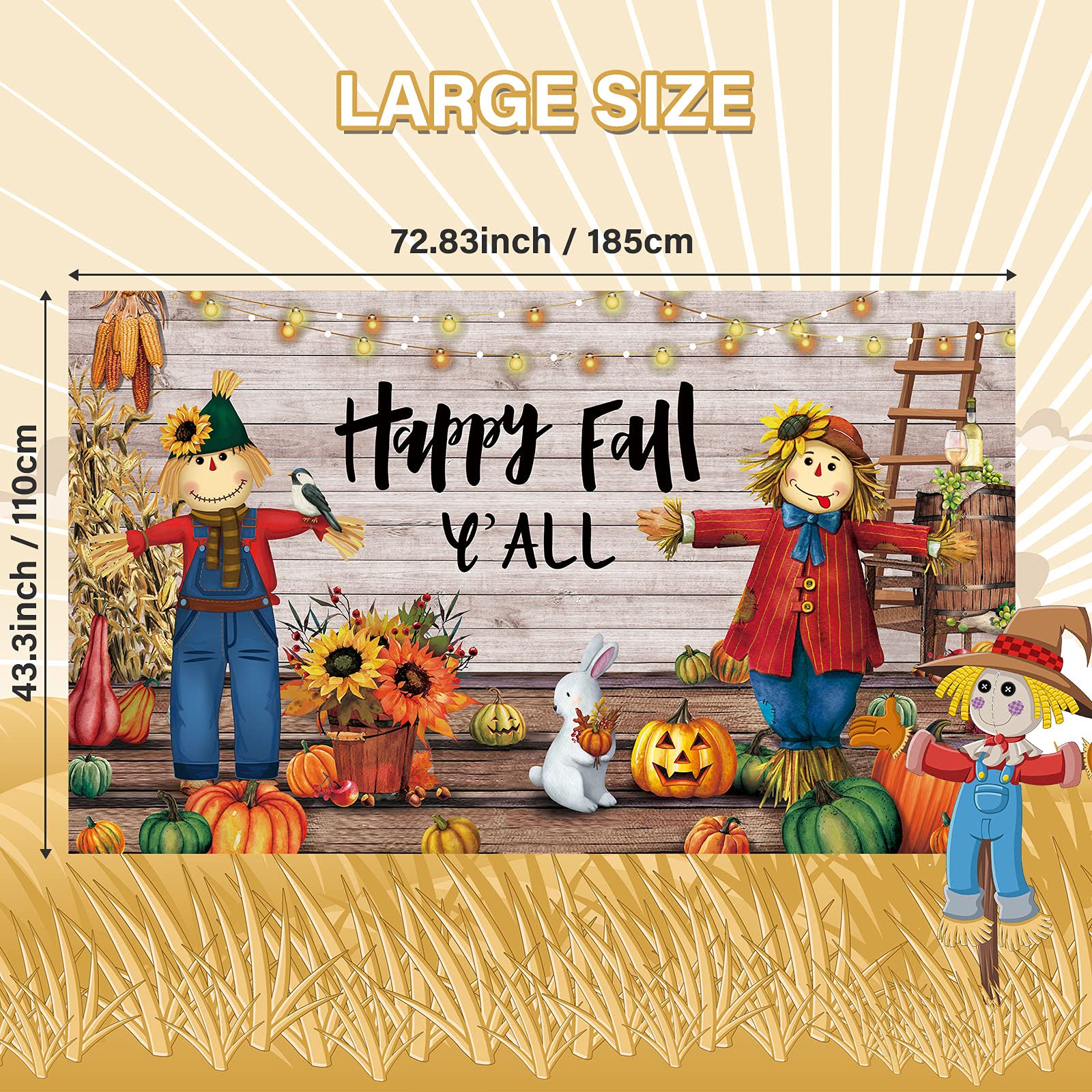 Fall Thanksgiving party Backdrop Extra Large Thanksgiving Decorations Outdoor Yard Banners Fall Thanksgiving Harvest Photography Backdrop Fall Party Supplies for Autumn Decorations, 72.8 x 43.3 Inch