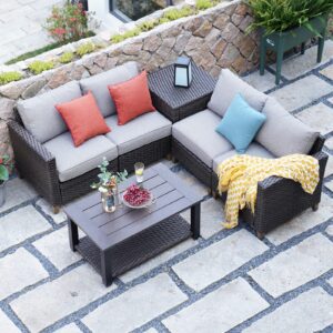 Grand patio Outdoor Furniture, Patio Wicker Sectional Sofa Modular Furniture Set Single Sofa with Thick Cushions and Frame for Deck Porch Poolside Garden (Armless Sofa)