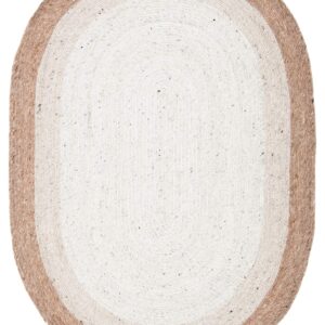 SAFAVIEH Braided Collection Area Rug - 8' x 10' Oval, Beige & Ivory, Handmade Country Cottage Reversible Wool, Ideal for High Traffic Areas in Living Room, Bedroom (BRD903B)