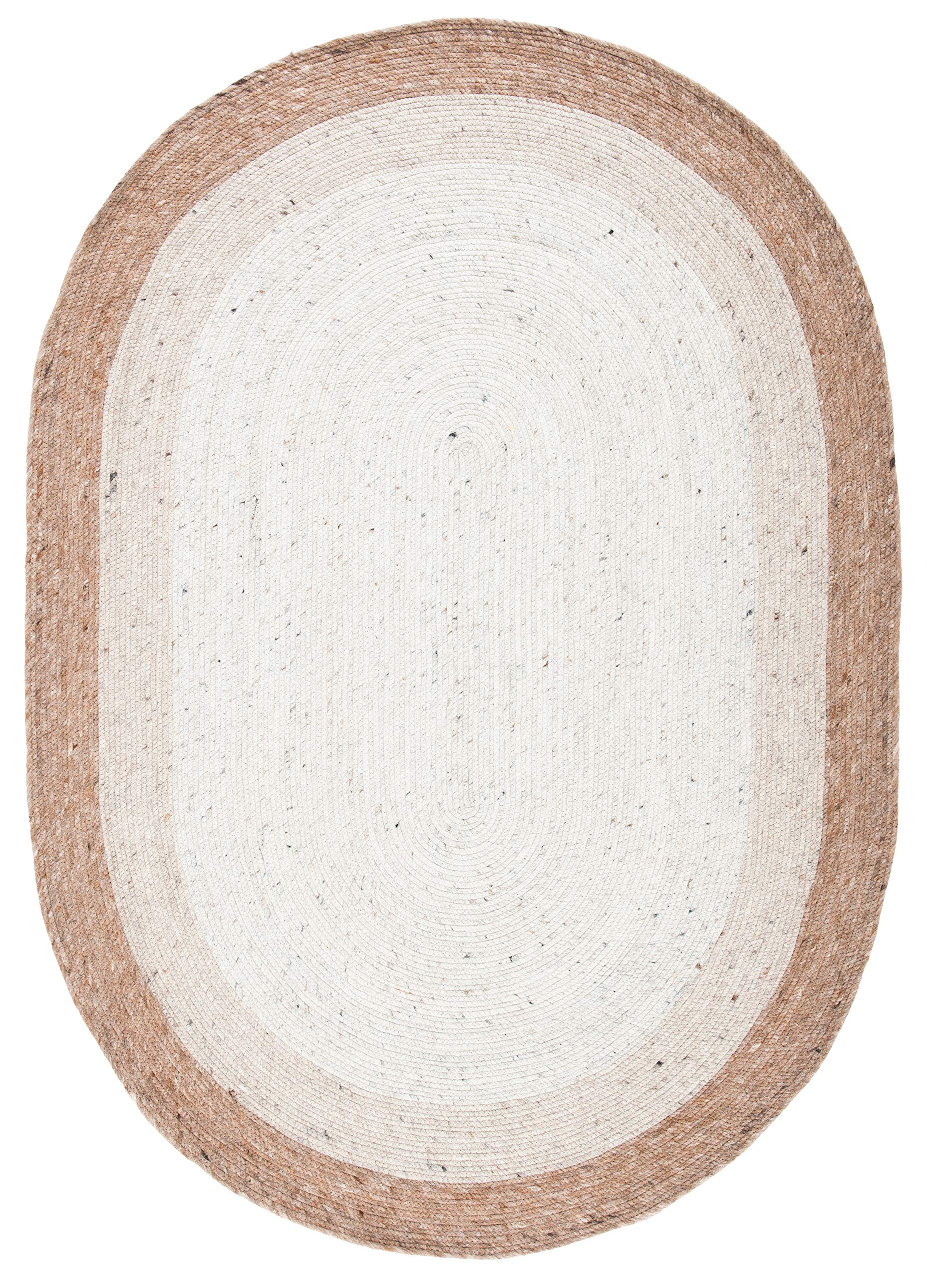 SAFAVIEH Braided Collection Area Rug - 8' x 10' Oval, Beige & Ivory, Handmade Country Cottage Reversible Wool, Ideal for High Traffic Areas in Living Room, Bedroom (BRD903B)