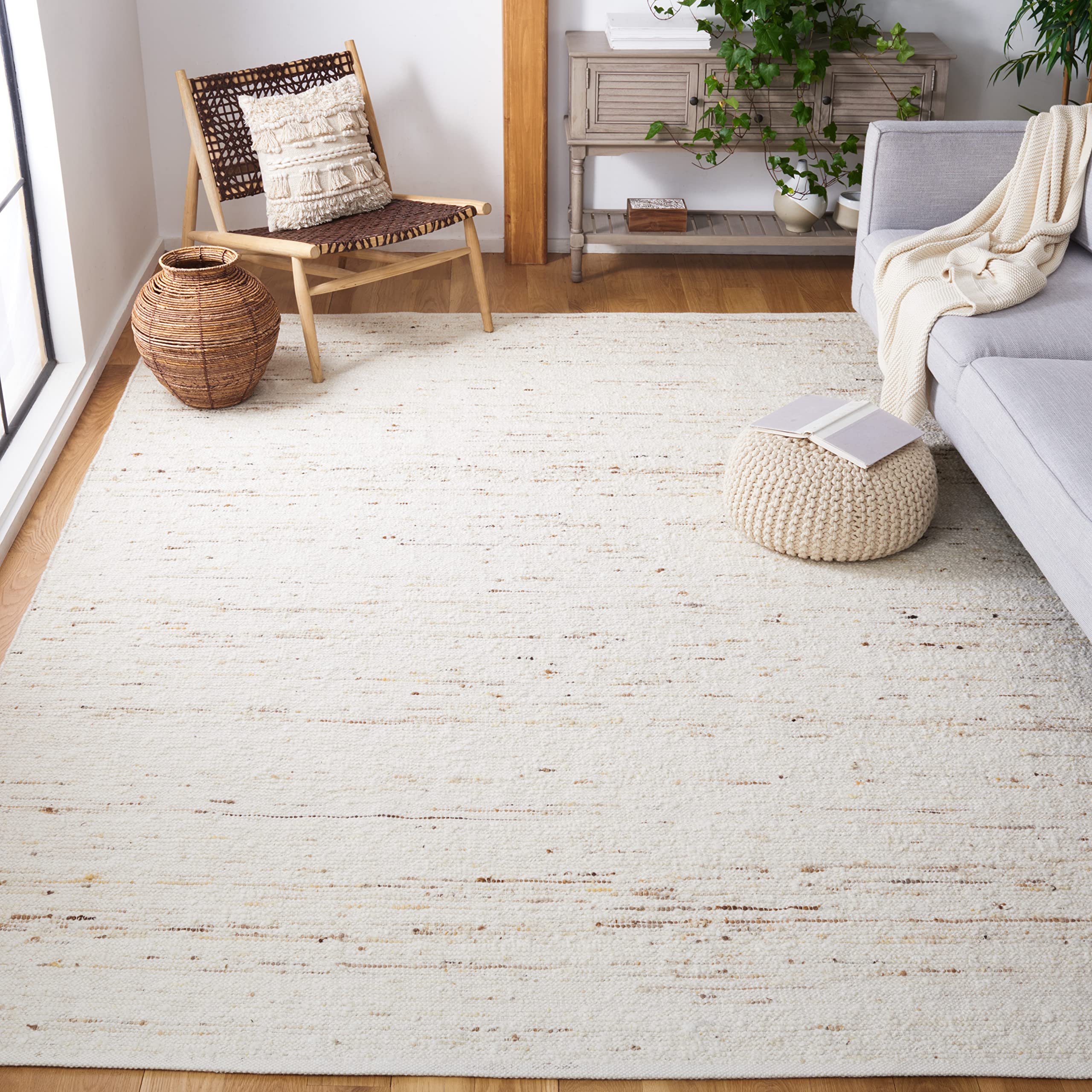 SAFAVIEH Natura Collection Area Rug - 8' x 10', Ivory & Light Grey, Handmade Wool, Ideal for High Traffic Areas in Living Room, Bedroom (NAT330A)