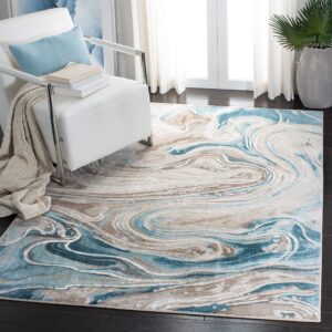 safavieh meadow collection 6' x 9' beigeblue mdw553b modern abstract non-shedding living room dining bedroom area rug