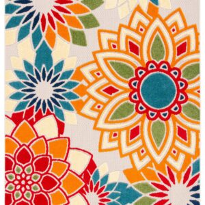 SAFAVIEH Cabana Collection 6'7" x 9' Ivory/Orange CBN328A Floral Indoor/ Outdoor Non-Shedding Easy-Cleaning Patio Backyard Porch Deck Mudroom Area-Rug