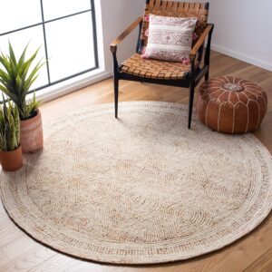 safavieh abstract collection 4' round ivory/rust abt340p handmade premium wool entryway foyer living room bedroom kitchen area rug